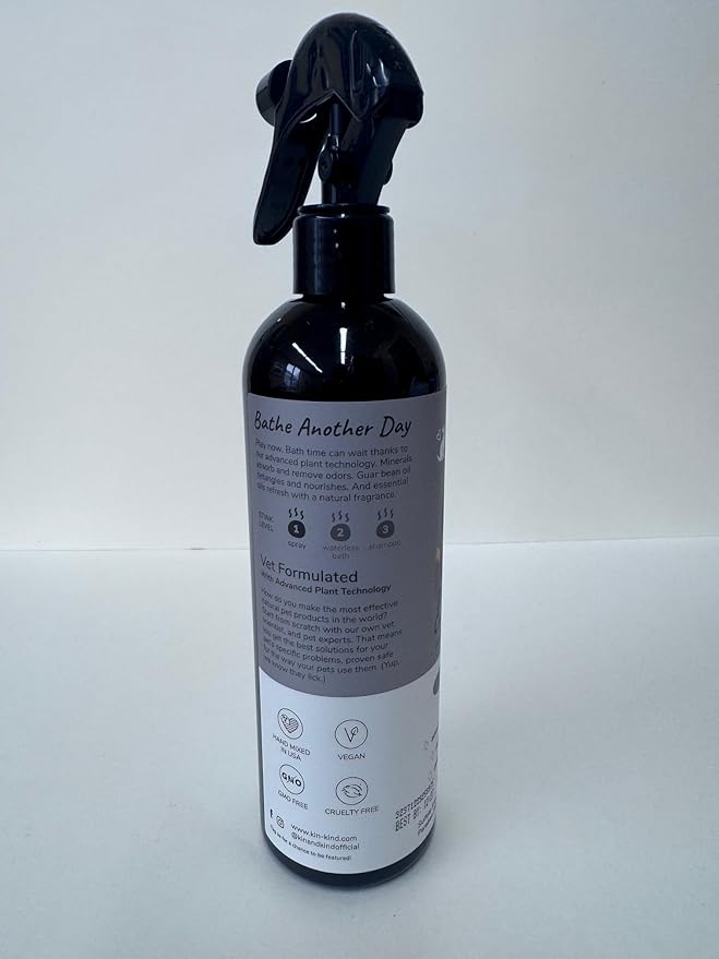 kin+kind Dog Coat Spray (12 fl oz) - Deodorizing Patchouli Formula with Long Lasting Dog Cologne Scent with Aloe Vera - Safe, Natural Odor Eliminator for Dogs - Made in USA (Patchouli)