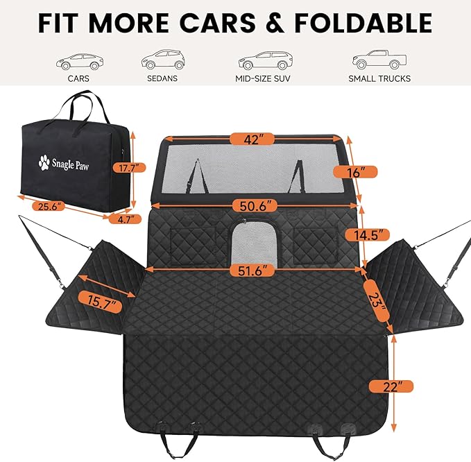 Snagle Paw Dog Car Seat Cover & Back Seat Extender,31"Super High Pet Barrier with Anti-Slip Hard Bottom Hammock Holds 440lbs,Water-Resistant Car Seat Protector for SUV,Trucks,Easy-Clean,Patent Pending