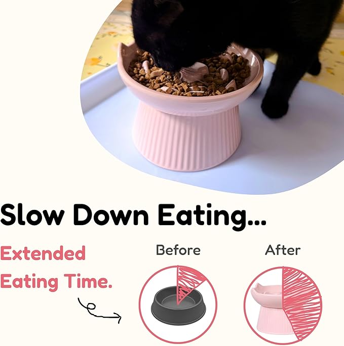 2 Pack Unbreakable Raised Slow Feeder Bowl for Cats and Small Dogs, Elevated Cat Bowls, Detachable Slow Feede Bowl, Heavy Weighted, Non-Slip Feeder, Dry & Wet Food (Pink + White, 6.2'')