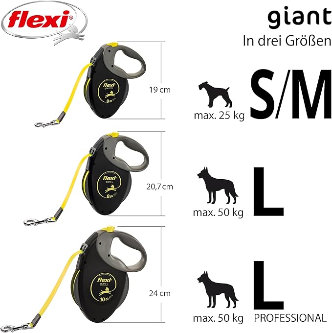Flexi Giant Professional, Gurt, L: 10 M, Schwarz/Neon