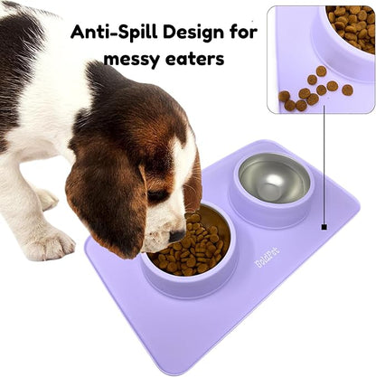 BoldPet® Dog Food and Water Bowl Set - Food Grade,Non-Slip Design Silicone Mat - Includes 2 Removable Stainless Steel Dog Bowls for Small Dogs - Perfect Puppy Bowls Set - Pet Bowls for Dogs and Cats