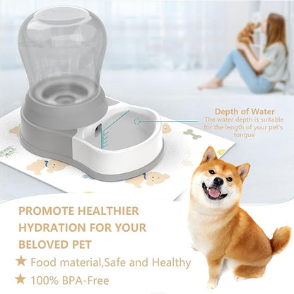 STALTWO 1 Gallon Automatic Dog Water Dispenser, Premium Large Capacity Gravity Pet Water Bowl with Non-Slip Mat for Multiple Pets, BPA-Free Cat Water Feeder for Large Dogs, Refill Less Often, Grey