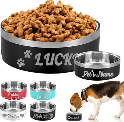 Personalized Dog Bowl Custom Dog Bowls with Name Customized Laser Engraved Stainless Steel Pet Dishes for Large Small Dogs Cat 18/32/42/64oz Feeding Supplies-Black 18oz