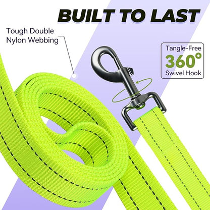 VIVAGLORY Dog Leash Twingrip Double Handle Dog Leash with Traffic Handle Control & 2 Loop for Walking & Training, Reflective Heavy Duty for Puppy Pet Collar, 6ft x 1in, Bright Yellow