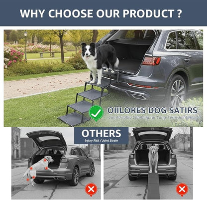 Oiilores Foldable Dog Stairs for Large Dogs - Extra Wide Pet Ramp for Cars, SUV, Truck, Non-Slip Surface, Supports Up to 250 Lbs, 5 Steps