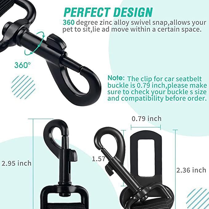 Dog Seat Belt for Car, Retractable Adjustable Nylon Pet Seatbelts for Vehicle Headrests, Elastic & Durable Car Harness, Dogs Leash Accessories for Bicycles (Only Leash Black)