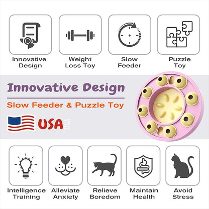 KADTC U.S. Brand & Design,Cat Puzzle Toy for Indoor Cats Treat Puzzles,Food Slow Feeder,Kitten Enrichment Toys Kitty Mental Stimulation Bowl Brain-Teasing Pink Toy