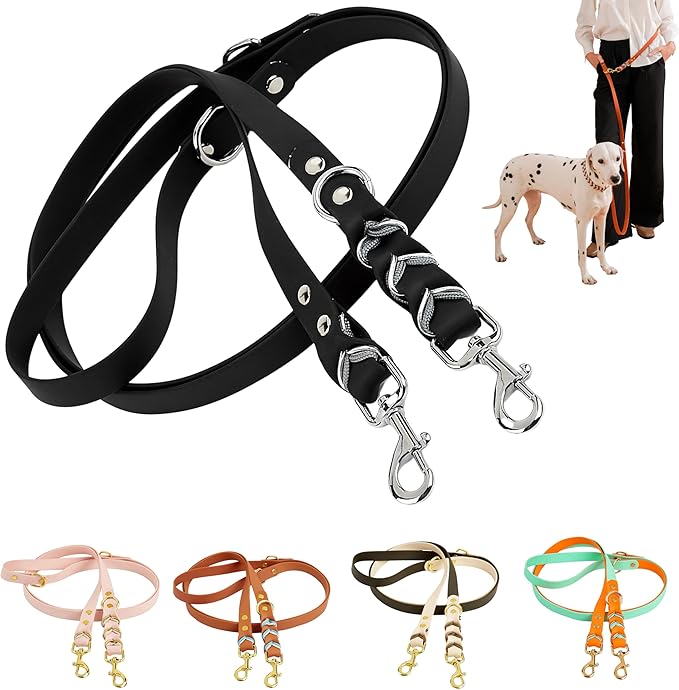 Albcorp Braided Hands-Free Dog Leash – Small & Medium Sizes, 7.2 ft Long – PVC Coated, Adjustable for Cross-Body, Waist, or Handheld Use – Waterproof, Customizable & Durable. Black, Small