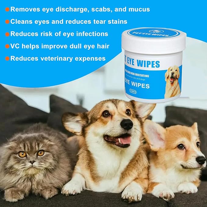 Dog Eye Wipes for Tear Stain Removal, Vet-Recommended Dog Eye Infection Treatment, Natural Dog Wipes for Discharge, Pet Eye Cleaner for Dogs&Cats, Gentle & Safe Pet Wipes for Sensitive Skin, 130 Count