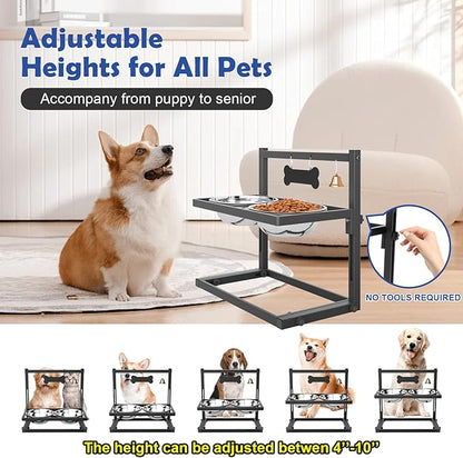Elevated Dog Bowls for Medium and Small Dogs, 5 Adjustable Height, Raised Dog Bowl Stand with 2 Stainless Steel Dogs Food Bowls, Metal Strong Pet Bowls Elevated