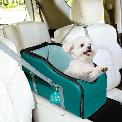 LIWSHWZ Console Dog Car Seat - Portable Travel Dogs Armrest Booster Seat with Absorbent Recyclable Diaper Pad,Dog Seat Belt for Car,Pockets,Zippered Enclosure,for Pets Under 11 lbs