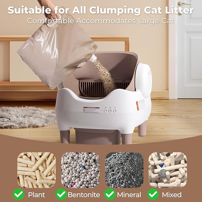 Self Cleaning Cat Litter Box: Automatic Cat Litter Box for Multiple Cats, Large Capacity with App Control, Safety Protection, Open-Top, Includes Waste Bags & Mat