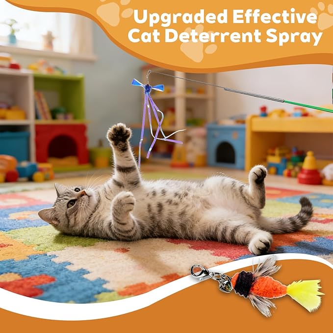 Long 30in - Cat Wand Toy - with Spring Top - Include Cat Wand and 6PCS Feather Insects Refills