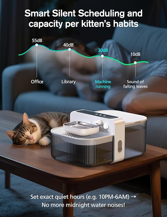 3.5L Wireless Cat Water Fountain with No Filters, 180-Day Battery & Precision Flow Control,Smart Pet Water Dispenser with Wastewater Separation & Custom Scheduling for Cats & Dogs, White
