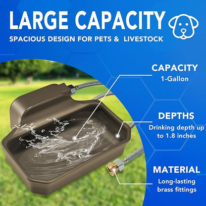 PETTEN Automatic Dog Water Dispenser 1 Gallon, Auto Fill Dog Water Bowl with 3/4" Garden Hose Connector, Large Capacity Self Watering Dog Bowl for Outdoor Dogs, Cats, Livestock