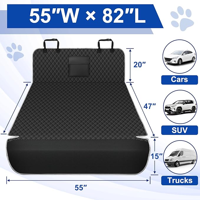 NECKORY SUV Cargo Liner for Dogs - Waterproof Dog Car Seat Cover Mat for SUVs, Sedans, Vans & Trunks with Non-Slip Bumper Flap Protector, Scratchproof Large Size Universal Fit, Grey