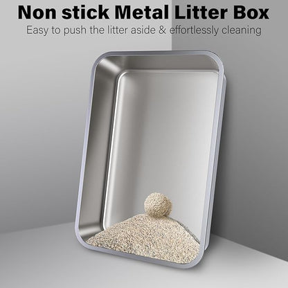 Stainless Steel Cat Litter Box-6" High Side Metal Litter Box,XLarge Stainless Steel LitterBox,Cat LitterBox for Big Cats or Rabbit，Puppy，Non Stick, No Smell, Easy to Clean