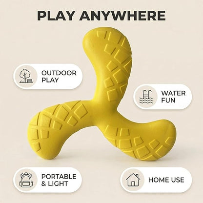 Ultra Durable Tri-Prong Dog Chew Toy for Teeth Cleaning - Non-Toxic Rubber Interactive Tug of War & Fetch Toy for Medium & Large Dogs(Yellow)