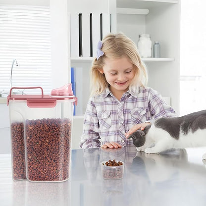 5-7Lbs Dog Cat Food Storage Container with Upgraded Large Nozzle BPA-free, 4 Snap Seals Plastic Pet Food Storage Containers with Handles (Claer(Pink+Grey), 5L-2pack)