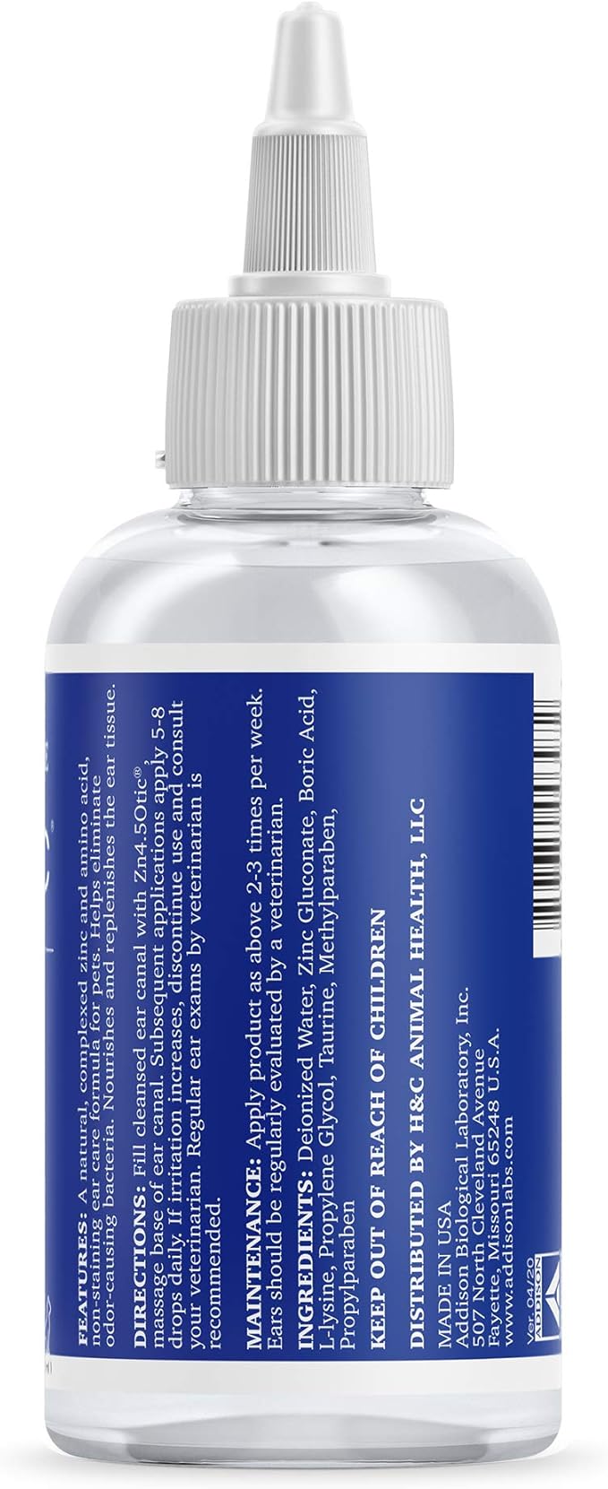 Pet Ear Care Zn4.5 Otic for Dogs, Cats, Exotics and Companion Animals (4oz), Blue/White