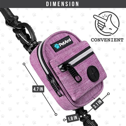 PetAmi Dog Poop Bag Holder for Leash, Dog Pet Waste Bag Dispenser For Poop with Clip for Doggie Puppy Walking Accessories Travel Camping, Dog Treat Pouch Supplies, Purple