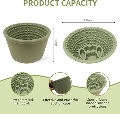 Large Silicone Dog Bowls,Non-Slip Dog Licking Treat Dispenser,Anxiety Relief Slow Feeder Treat Dispenser, Slow Feeder Bowls for Small Medium Large Breed Dogs,BPA Free Silicone(green-4cup)