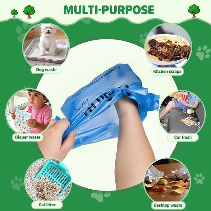 Poop Bags for Dogs, 300 Count Extra Wide Easy Tie Dog Poop Bags with Handles, Extra Thick Leak Proof Pet Waste Bag for Puppy Walking and Cat Litters