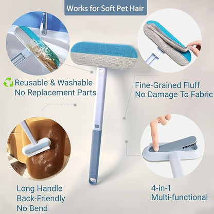 Pet Hair Remover for Furniture, Reusable 17-Inch Multifunctional Cat and Dog Hair Removal Tool, Extra Long Handle, Gentle on Couch, Carpet, Clothes, Bedding, Tile, Car Seats