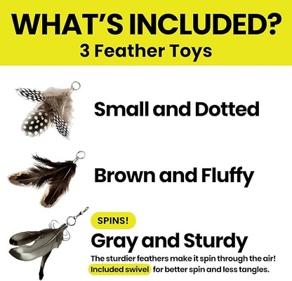 Cat Feather Toy Refill 3-Pack - Natural Feather Cat Toy - Small Size Cat Wand Attachments - Official Cat Toy Feather Replacement for Forever Stick Cat Wand Toy - Cat Wand Refill - Cat Lure and Teaser