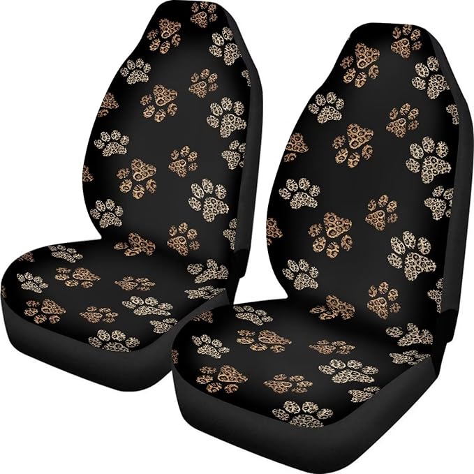 Dreaweet Leopard Print Dog Paw Car Seat Covers Front Seats Cute Car Accessories for Women 2 Piece Washable Universal Bucket Seat Covers for Cars SUV Sedan Trucks