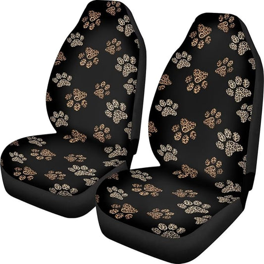 Dreaweet Leopard Print Dog Paw Car Seat Covers Front Seats Cute Car Accessories for Women 2 Piece Washable Universal Bucket Seat Covers for Cars SUV Sedan Trucks