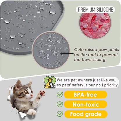 2 Pack Pet Feeding Mats, Waterproof Anti-Slip Placemats for Dog Cat Bowl Silicone Pet Food Mat, Raised Edge Prevent Spills on Floor & Carpet, Dishwasher Safe (2 Beige, 11" x 11")