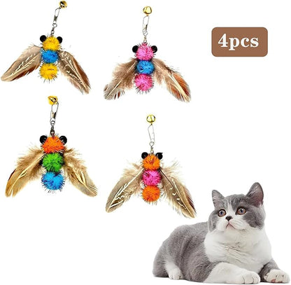 LWINGFLYER 4 PCS Cat Feather Toys Refill Insect Bee,Feather Cat Toys, Kitty Wand Toy Refill,Cat Toy Wand Replacement Attachments,Interactive Cat Toys for Indoor Cats