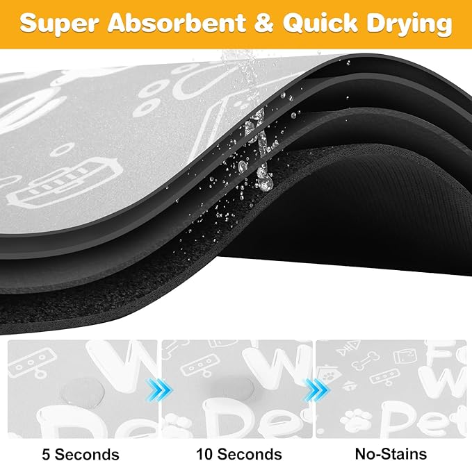 Pet Feeding Mat,Dog Cat Mat for Food and Water,Dog Bowl Waterproof Placemat with Rubber Backing,Absorbent Quick Dry Water Dispenser Mat for Pet（Light Gray 16"×24"）