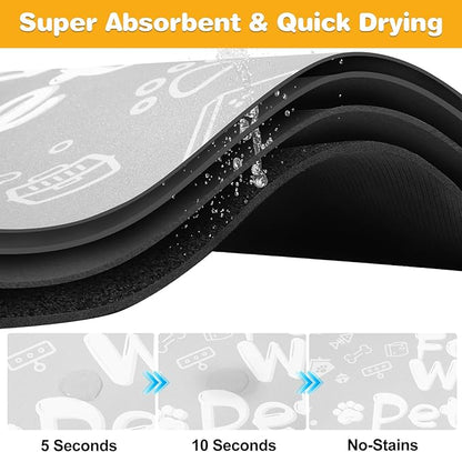 Pet Feeding Mat,Dog Cat Mat for Food and Water,Dog Bowl Waterproof Placemat with Rubber Backing,Absorbent Quick Dry Water Dispenser Mat for Pet（Light Gray 16"×24"）