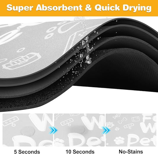 Pet Feeding Mat,Dog Cat Mat for Food and Water,Dog Bowl Waterproof Placemat with Rubber Backing,Absorbent Quick Dry Water Dispenser Mat for Pet（Light Gray 17"×29"）