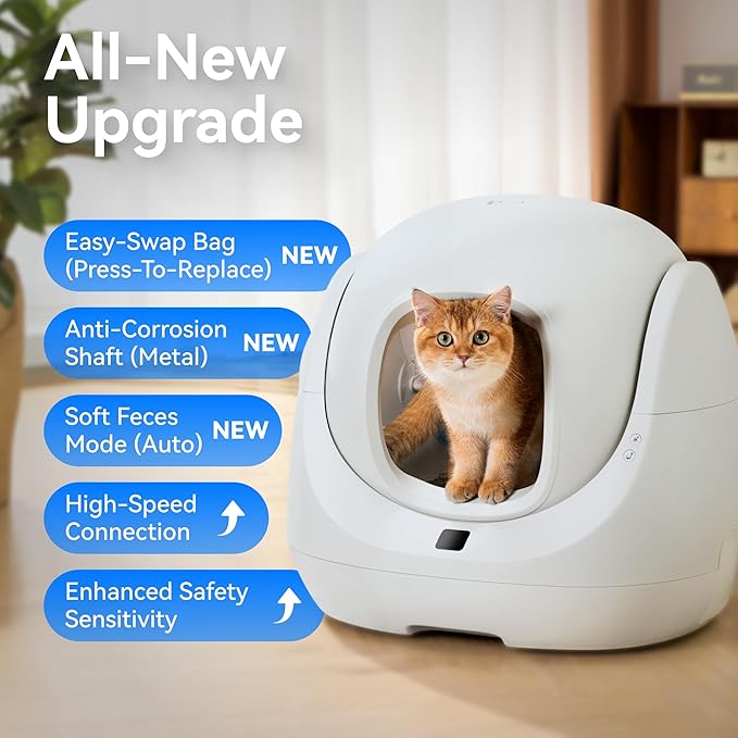 CATLINK Self Cleaning Litter Box, Pinch-Free Safety Protection, Automatic Litter Box Health Monitor for Kitten/Senior/Short-Legged, Suits Beginner/Traveler, SE Lite Grey/Large (Single-Cat Household)