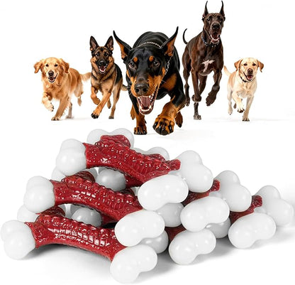 6-Pack Dog Toys for Aggressive Chewers, Indestructible 8" Tough Nylon Bone, Teething & Boredom Relief Chew for Large Dogs, Beef Flavor