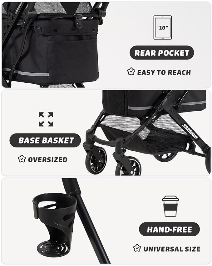 797Audio Dog Stroller for Small Medium Dogs,Pet Stroller for Cats Puppy Up to 121lbs,Foldable,One Click Folding,4 Wheel Shock Absorption,Adjustable Canopy with Sun Shades,Removable Washable Pad(Black)