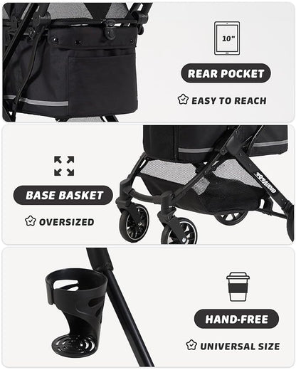 797Audio Dog Stroller for Small Medium Dogs,Pet Stroller for Cats Puppy Up to 121lbs,Foldable,One Click Folding,4 Wheel Shock Absorption,Adjustable Canopy with Sun Shades,Removable Washable Pad(Black)