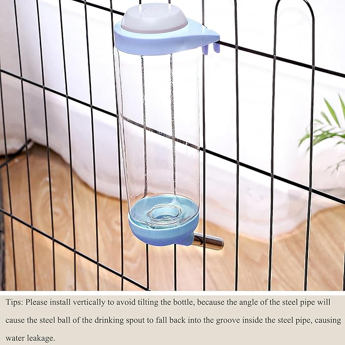 No-Drip 500ml Pet Water Bottle for Dogs & Small Animals (Rabbit/Hamster/Guinea Pig) - Adjustable Cage-Mounted Dispenser with Detachable Leak-Proof Design for Kennels/Crates Blue