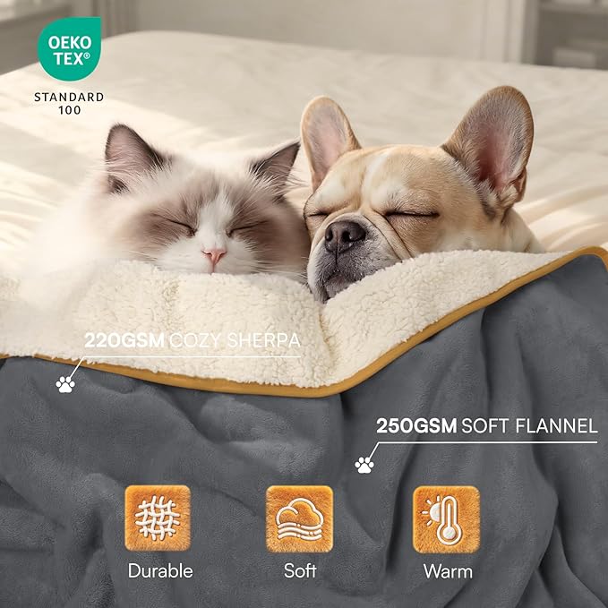 Luciphia Waterproof Pet Blanket, Liquid Pee Proof Dog Blanket for Sofa Bed Couch, Reversible Sherpa Fleece Furniture Protector Cover for Small Medium Large Dogs Cats, Grey+Beige X-Large（85" x 57"）