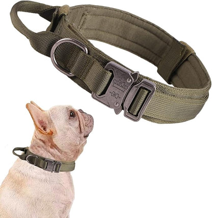 Xqpetlihai Tactical Dog Collar Adjustable Military Nylon Dog Collar with Control Handle and Heavy Duty Metal Buckle for Medium and Large Dogs (Green,S)