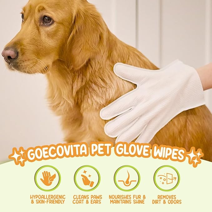 Pet Deodorizing Glove Wipes for Dogs & Cats | Nourish & Clean Fur & Skin | Coconut Oil & Chamomile Rinse-Free Wipes | Bathing Glove Wipes for Daily Care | Natural, Hypoallergenic (18 Pack)