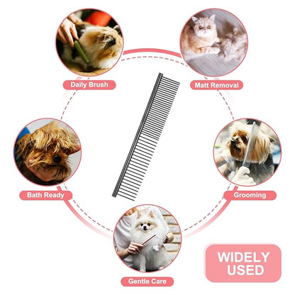 Dog Cat Comb, Pet Combs Stainless Steel Teeth with Rounded Ends for Knots Mats Loose Hair Removal, 6.5IN (Black Plated, 3 Pack), Grooming Tool Intended for Long Curly Hair Pet