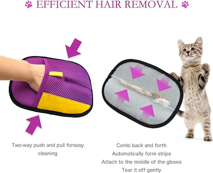 3pc Pet Hair Removal Gloves, Reusable Cats & Dogs Pet Hair Removal Tool,Efficient Pet Hair Removal Electrostatic Gloves is Suitable for Clothes, Sofas, Beds and Carpets (Purple)