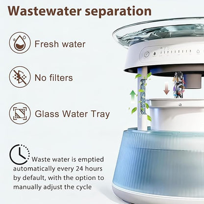 GJEASE Glass Smart Pet Water Fountain,Cat Drinking Water Fountain Bowl No Filter,Battery Operated Filterless Pet Water Fountain