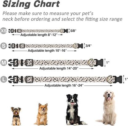 Reflective Dog Collar for Medium Dogs, Cute Leopard Style Adjustable Heavy-Duty Nylon Puppy Collar for Boy and Girl Female, Soft Pet Accessories with Quick Release Buckle, Beige