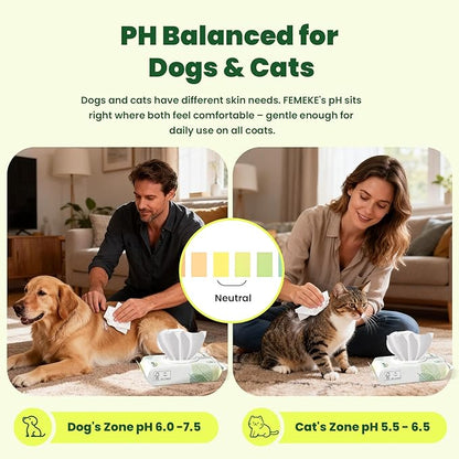 400 Count Unscented Dog Wipes & Cat Wipes (8x50 Packs) | Hypoallergenic, pH Balanced for Paws, Body, Face & Grooming |All-Natural Plant Fiber Wipes with Aloe, Coconut Oil & Vitamin E |Pearl Texture