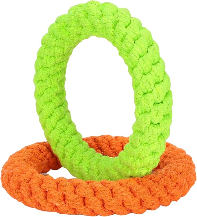 2pcs Rings Dog Toy, Cotton Rope Dog Chew Toys Puppy Rope Training Toys, Pets Interactive Tug Toys for Samll Medium Dogs Teething Cleaning Training and Playing